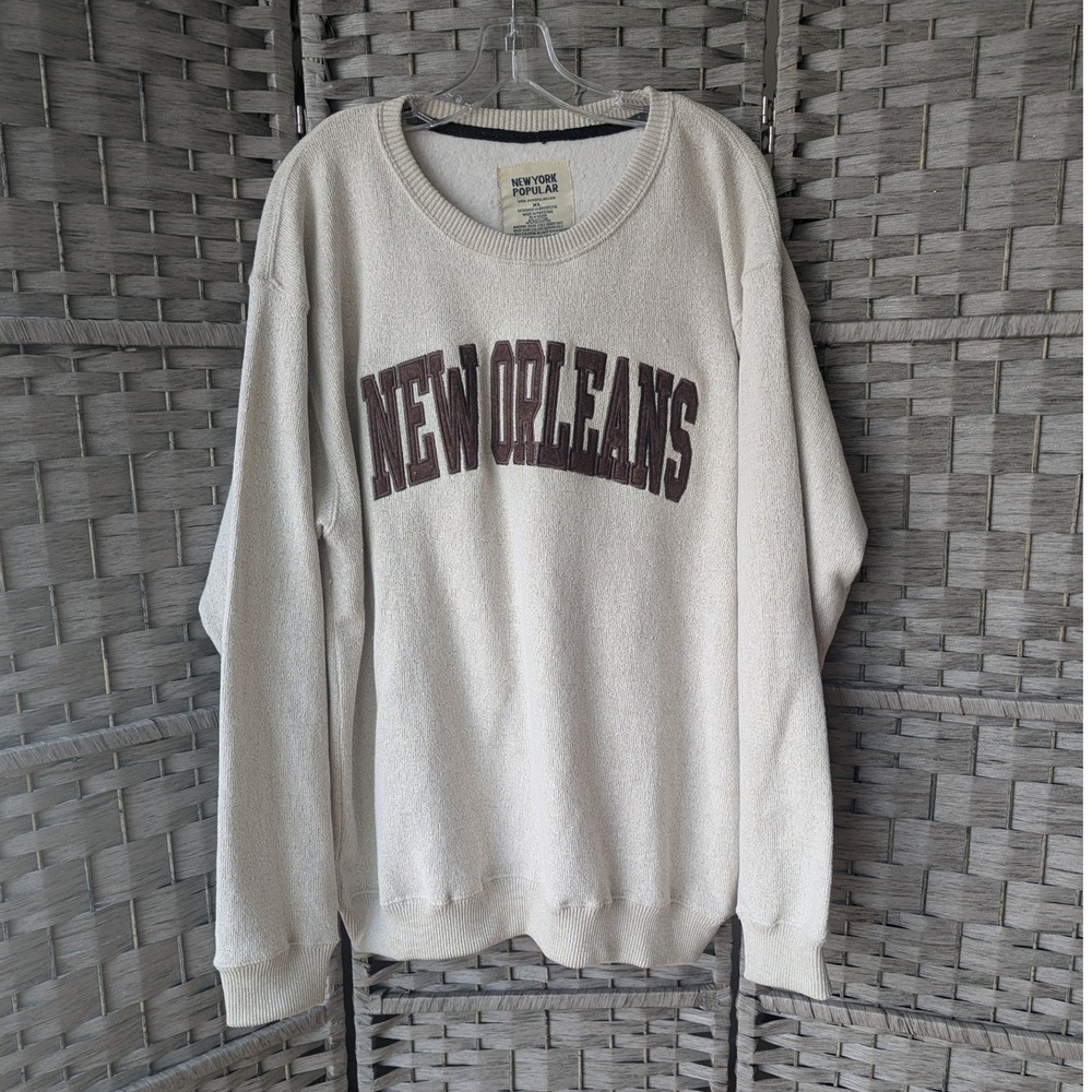 New York Popular Sweatshirt Oatmeal New Orleans Graphic Spell Out Mens Sz XL
